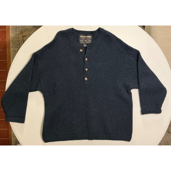 Abercrombie & Fitch Other - VTG Y2K Abercrombie Fitch‎ Mens Navy Lambswool Henley Sweater XL Rugged Knit